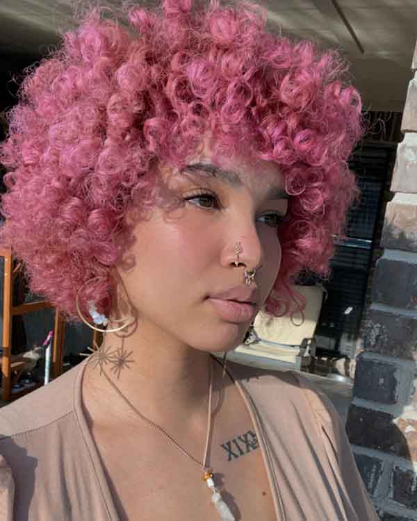 Short Natural Hair Dyed Pink