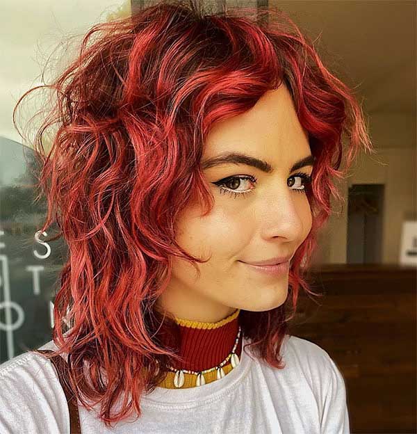 Short Curly Hair With Red Highlights