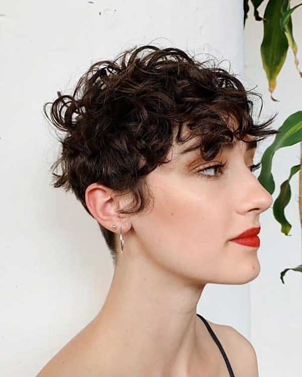 Short Curly Hair with Thick Bangs