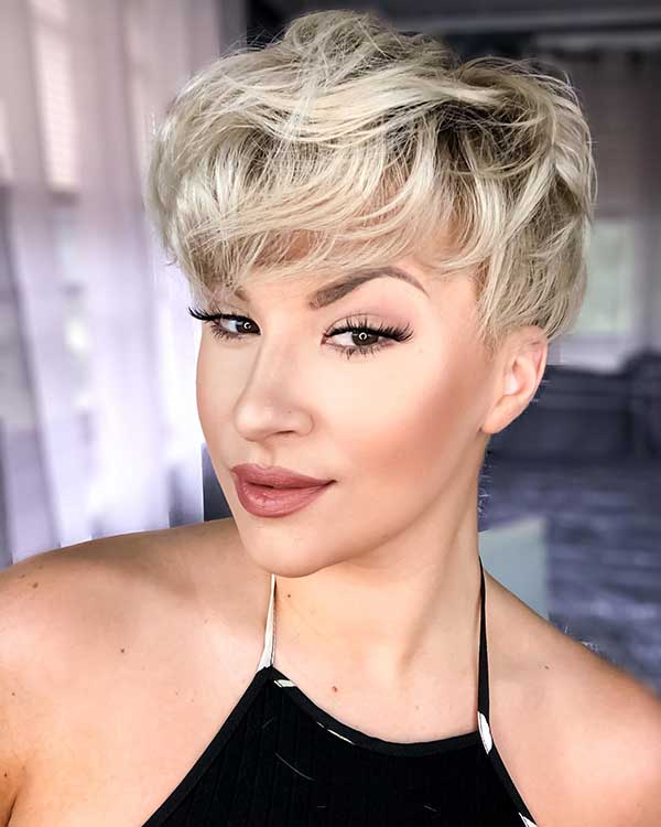 Blonde Pixie Cut With Bangs